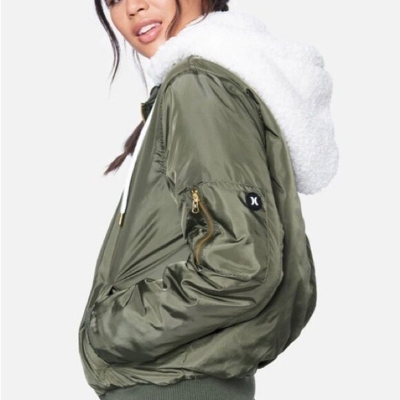 MXSOLD Hurley Babo Trim Bomber Jacket in Olive - Picture 2 of 15